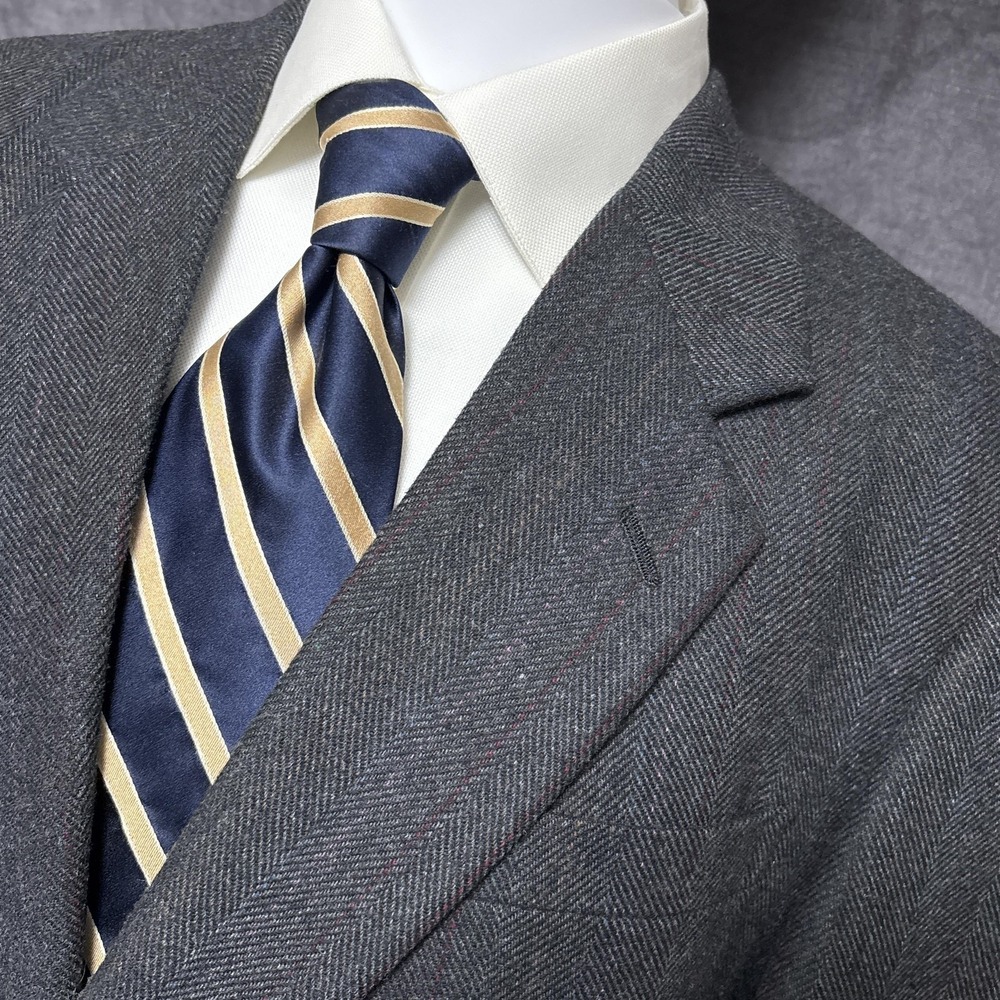 Vintage Austin Manor‎ Sport Coat 42L Gray Herringbone Wool Tweed Blazer 42XL